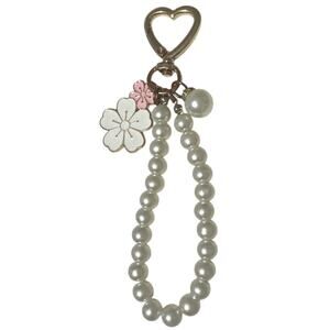 Bag/Purse charm heart shaped clasps w/strand of pearls with flowers charm.  NWT